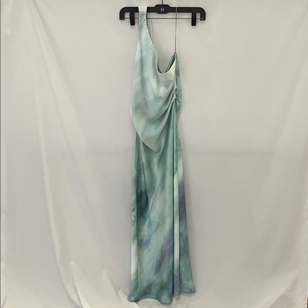 Elegant Zara Satin Green Tie-Dye Maxi Dress